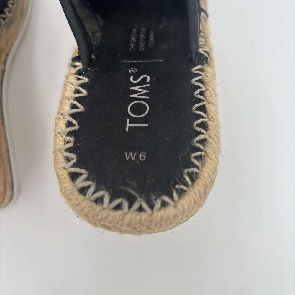 TOMS Black Woven Wedges with‎ Tan Espadrille